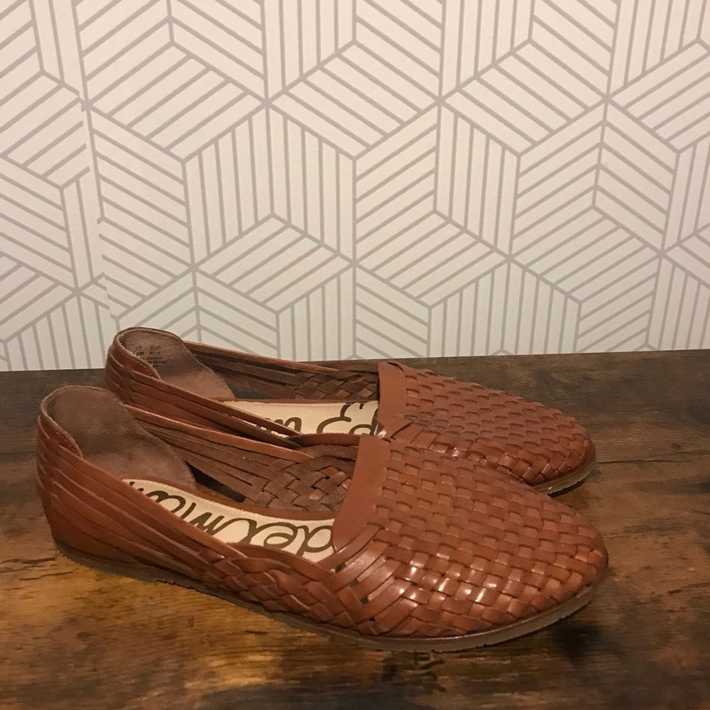 Sam Edelman Woven Cognac Brown Leather Flats